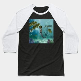 Little mermaid in the deep ocean Baseball T-Shirt